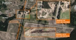 Imagine din satelit a fortificațiilor militare din apropierea satului Kalinina, la 25 mai.