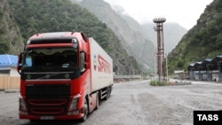RUSSIA - An Armenian commercial truck passes through the Russian-Georgian border crossing at Upper Lars, June 21, 2023.