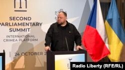 Голова Верховної Ради Руслан Стефанчук на другому парламентському саміті «Кримська платформа» в Празі, 24 жовтня 2023 року