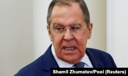 Министр иностранных дел России Сергей Лавров во время презентации сборника архивных документов, переизданных к десятилетию оккупации Россией украинского Крыма. Москва, 15 февраля 2024 года