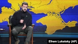 Президент Украины Владимир Зеленский во время итоговой пресс-конференции. Киев, 19 декабря 2023 года