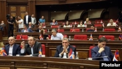 Armenia - Deputies from the opposition Hayastan alliance attend a parliament session in Yerevan, May 21, 2024.