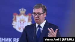 Presidenti serb, Aleksandar Vuçiq gjatë një konference për media. Fotografi nga arkivi. 