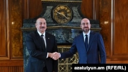 Եվրամիության խորհրդի նախագահ Շառլ Միշելի և Ադրբեջանի նախագահ Իլհամ Ալիևի հանդիպումը Պրահայում, 6-ը հոկտեմբերի, 2022թ.