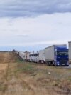 RUSSIA -- A line of cars in front of the Russian-Kazakh border