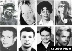 Восьмерка вышедших, слева направо: К.Бабицкий, Т.Баева, Л.Богораз, Н.Горбаневская, В.Делоне, В.Дремлюга, П.Литвинов, В.Файнберг.