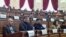 Armenia - Aghasi Matevosian (left) attends a session of Gyumri's municipal council.