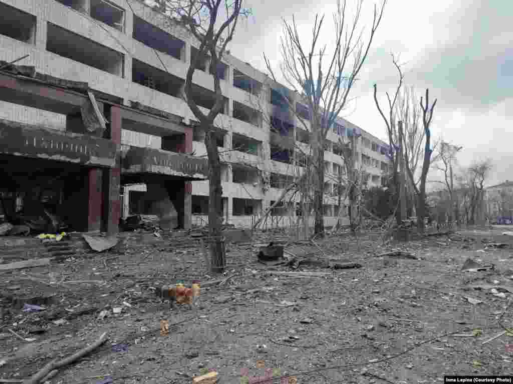 Un cartier rezidențial distrus după o săptămână de bombardamente. Orașul încercuit nu are electricitate, gaz, alimente sau apă.