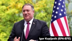 Američki državni sekretar Majk Pompeo na konferenciji za novinare na Bledu, Slovenija