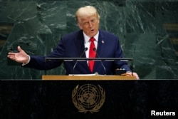 Президент США Дональд Трамп звертається до 80-ї Генеральної Асамблеї Організації Об'єднаних Націй у штаб-квартирі ООН у Нью-Йорку. США, 23 вересня 2025 року