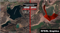 Обміління Верхньокальміуського водосховища на окупованій території Донецької області. Подібна ситуація і з іншими водосховищами в окупації