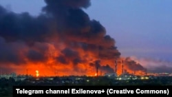 Пожежа на території Куйбишевського НПЗ у Самарській області РФ після удару дронами ЗСУ, 28 серпня 2025 року