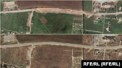 На спутниковых снимках, сделанных в августе 2021 года (верхнее изображение) и апреле 2022 года (нижнее изображение), видны ряды свежих могил в пригороде Мариуполя