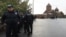Armenia - Police guard the Hovanavank monastery during a Sunday mass held by a defrocked priest, October 26, 2025. 