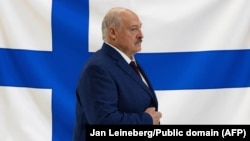 Аляксандар Лукашэнка і сьцяг Фінляндыі. Фотакаляж