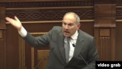 Armenia - Prime Minister Nikol Pashinian responds to an opposition member of the Armenian parliament, Yerevan, May 7, 2025.