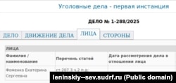 Информация о вынесении приговора крымчанке Екатерине Фоменко по делу о «фейках» об армии РФ
