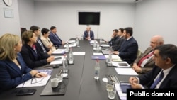 Armenia - Armen Grigorian, secretary of the Security Council, meets with a group of Armenians and Azerbaijanis, Yerevan, October 22, 2025.