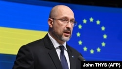 BELGIUM – Prime Minister of Ukraine Denys Shmyhal speaks during a press conference during an EU-Ukraine Association Council meeting at the EU headquarters in Brussels, September 5, 2022