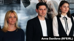 Ахтем Сеитаблаев на презентации своего фильма «Чужая молитва», в которой рассказывается история крымскотатарской девушки Саиде Арифовой, спасшей во время Второй мировой войны 88 еврейских детей-сирот. 16 мая 2017 года, Киев