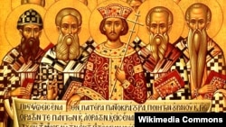 Ікона на честь Першого вселенського собору, що відбувся в 325 році у місті Нікеї (нині Ізник, Туреччина) з текстом Символу Віри