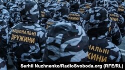 Під час акції організації «Національні дружини», яка активізувала свої дії під час виборів президента України. Київ, 2 березня 2019 року