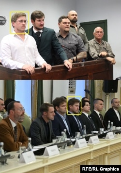 Франсуа Ван дер Мерве на скамье подсудимых в ЮАР (вверху слева) и на форуме антиглобалистов в Санкт-Петербурге