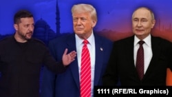Владимир Зеленский, Дональд Трамп и Владимир Путин. Коллаж