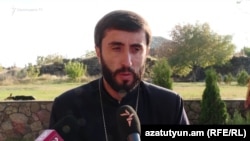 Armenia - Father Aram Asatrian, a priest defrocked by the Armenian Apostolic Church, speaks to journalists, October 21, 2025.