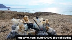 Собранный волонтерами на побережье Судака мазут с российских танкеров, потерпевших крушение в Керченском проливе, 9 января 2025 года