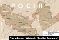 Мапа слобідських українських полків у 1764 році в межах сучасного російсько-українського кордону