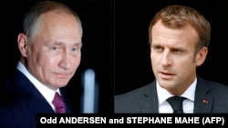 Ռուսաստանի նախագահ Վլադիմիր Պուտին, Ֆրանսիայի նախագահ Էմանյուել Մակրոն, կոլաժ