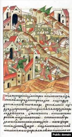 Альгерд адыходзіць ад Масквы, 1370. Мініятура летапіснага зводу XVI стагодзьдзя