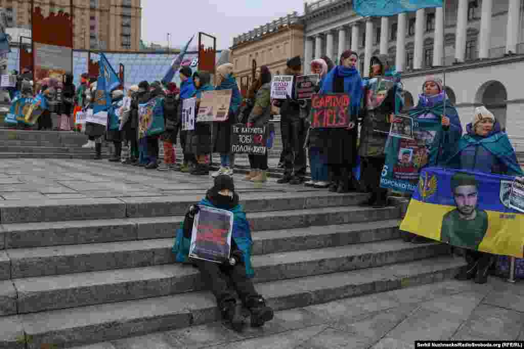 Акція родин полонених на Майдані Незалежності в Києві. Січень 2025 року
