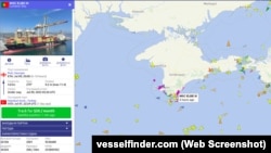 Позначення контейнеровозу MSC ELBE III біля берегів Криму, 9 липня 2025 року, скриншот сайту www.vesselfinder.com