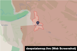 Білогорівка Луганської області на мапі DeepState станом на 15 червня 2025 року. Російські війська захопили майже все село, на невеликій ділянці ще тривають бої