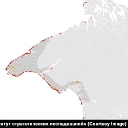 Общая карта российских фортификаций западного побережья Крыма, составленная мониторинговой группой «Крымского института стратегических исследований»