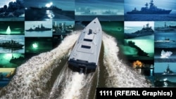Морський дрон Magura V5 та уражені ним цілі Чорноморського флоту Росії. Ілюстративний колаж